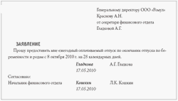 Образец написания заявления на очередной отпуск