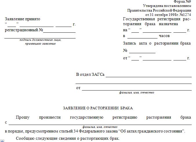Образец заявления о разводе Образец заявления о разводе