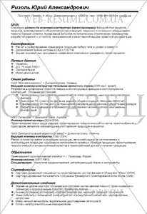 Образец резюме инженера